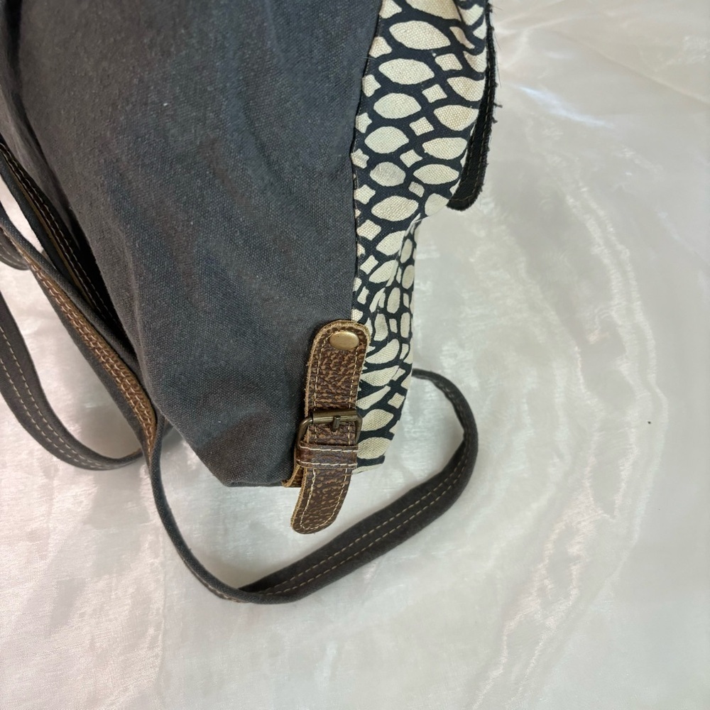 Myra Bag Gray Patterned Leather & Brown Trim Backpack - Picture 5 of 6